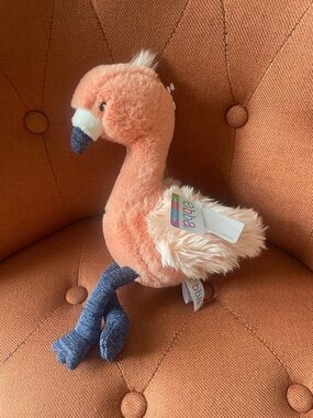 Ebba Peach Plush Flamingo with Blue Knit Sparkly Legs